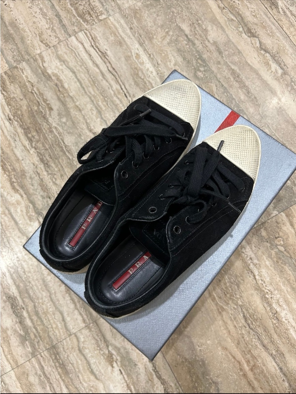 PRADA Black leather Sneakers with Cream Toe Cap 37.5 converse